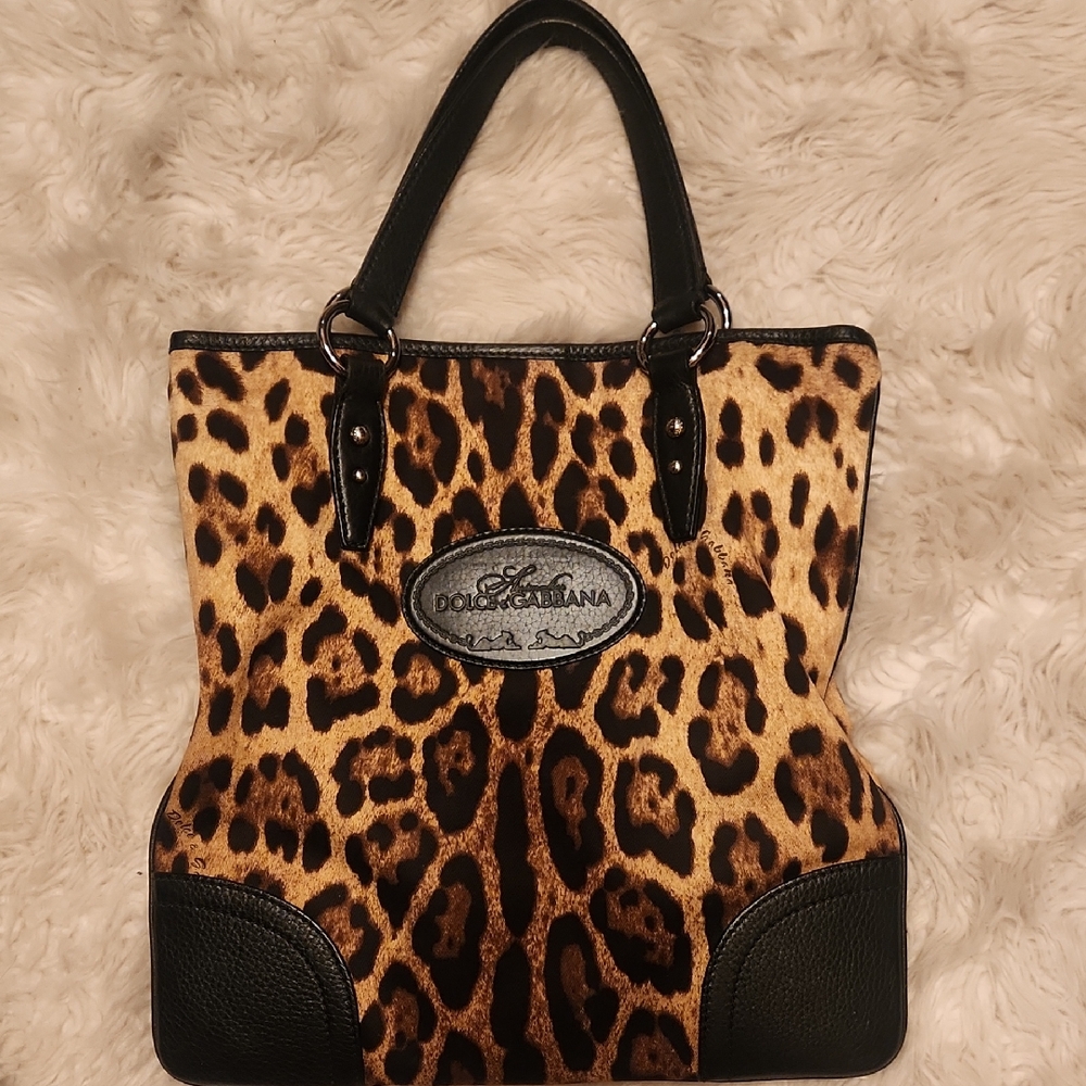 Dolce & Gabbana Black and Brown Leopard Print Tote